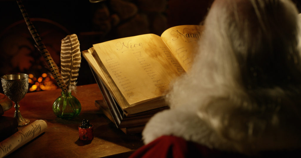 Santa reading Naughty and Nice list